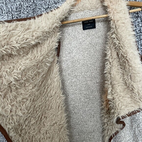 Love Tree Sherpa Vest Wool Blend w/ Vegan Leather Trim Ivory Women’s Large - Picture 6 of 12